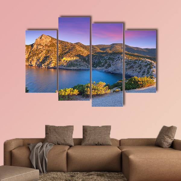 Colorful summer sunrise on the sea Royal bay, Novy Svet, Cremea multi panel canvas wall art