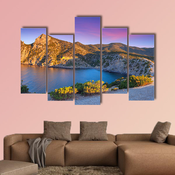 Colorful summer sunrise on the sea Royal bay, Novy Svet, Cremea multi panel canvas wall art