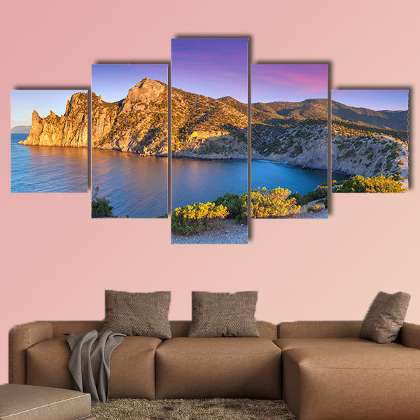 Colorful summer sunrise on the sea Royal bay, Novy Svet, Cremea multi panel canvas wall art