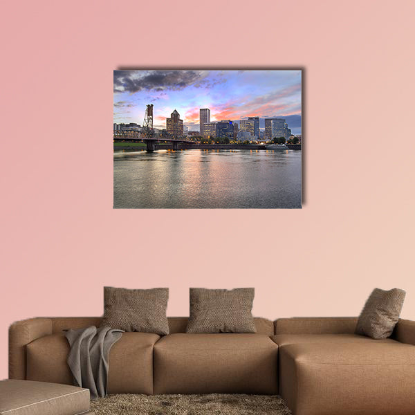 Portland Oregon Downtown City Skyline with Historic Hawthorne wall art