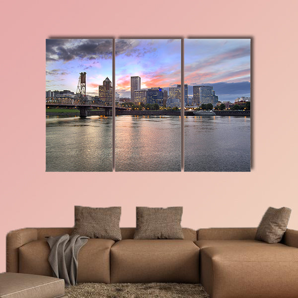 Portland Oregon Downtown City Skyline with Historic Hawthorne wall art