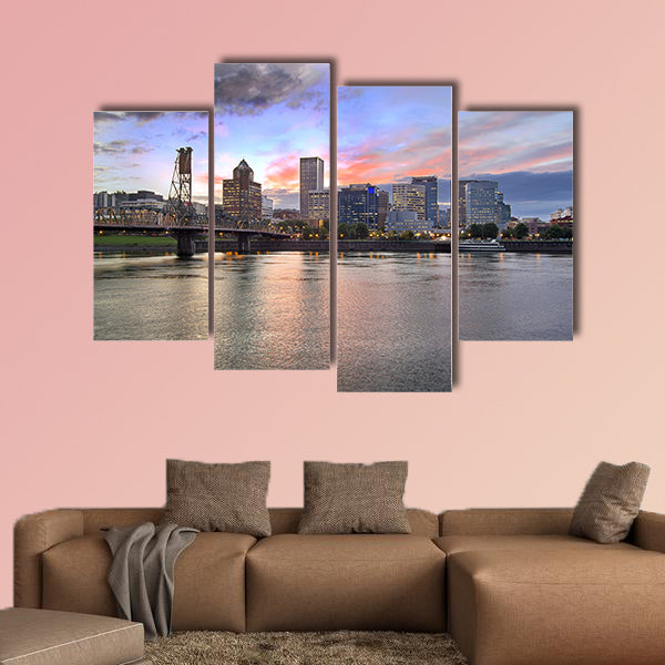 Portland Oregon Downtown City Skyline with Historic Hawthorne wall art