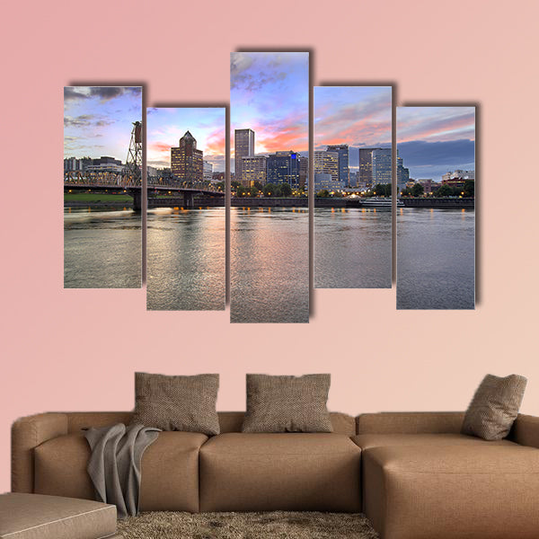 Portland Oregon Downtown City Skyline with Historic Hawthorne wall art
