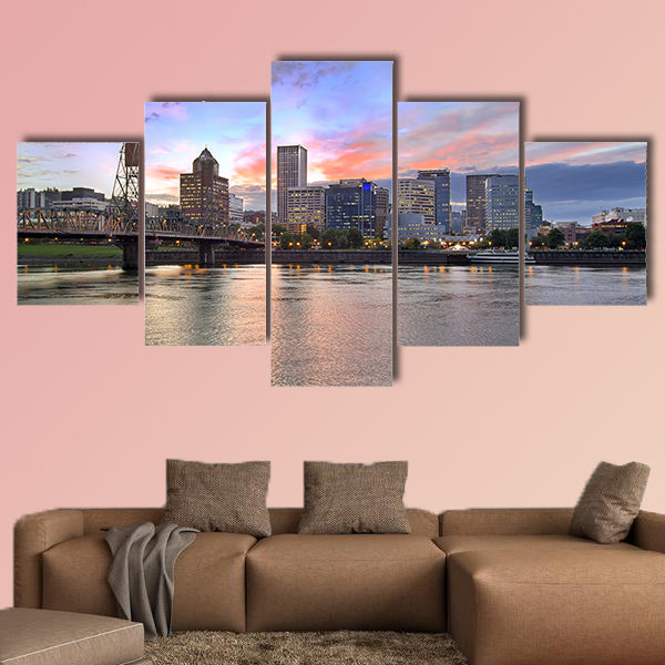 Portland Oregon Downtown City Skyline with Historic Hawthorne wall art