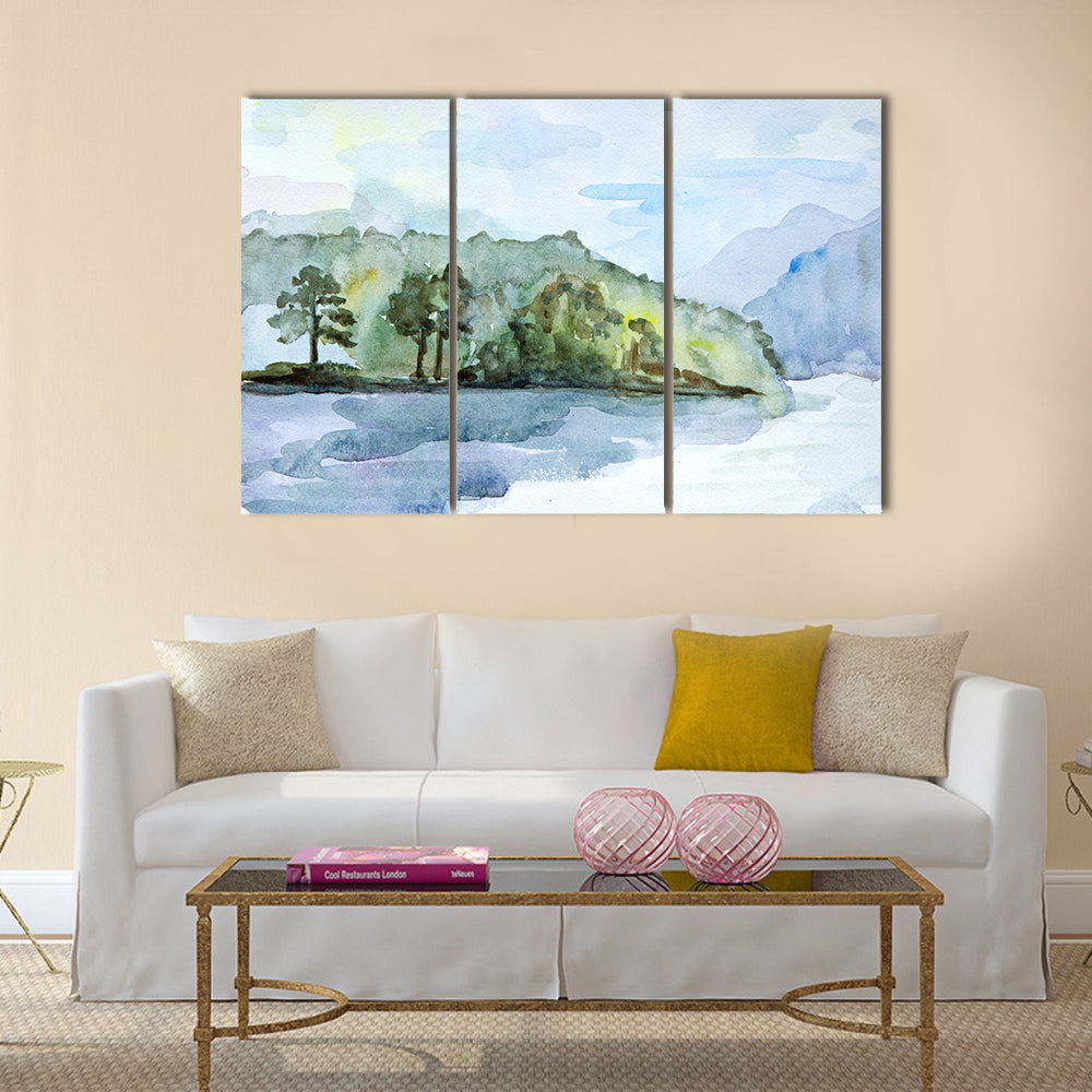 Drawing watercolor seascape Multi Panel Canvas Wall Art