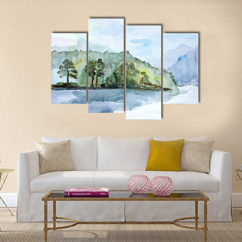 Drawing watercolor seascape Multi Panel Canvas Wall Art