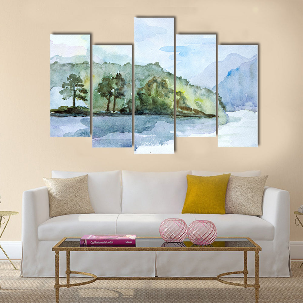 Drawing watercolor seascape Multi Panel Canvas Wall Art