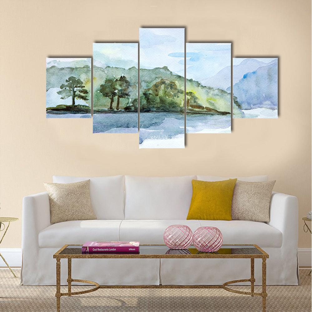 Drawing watercolor seascape Multi Panel Canvas Wall Art
