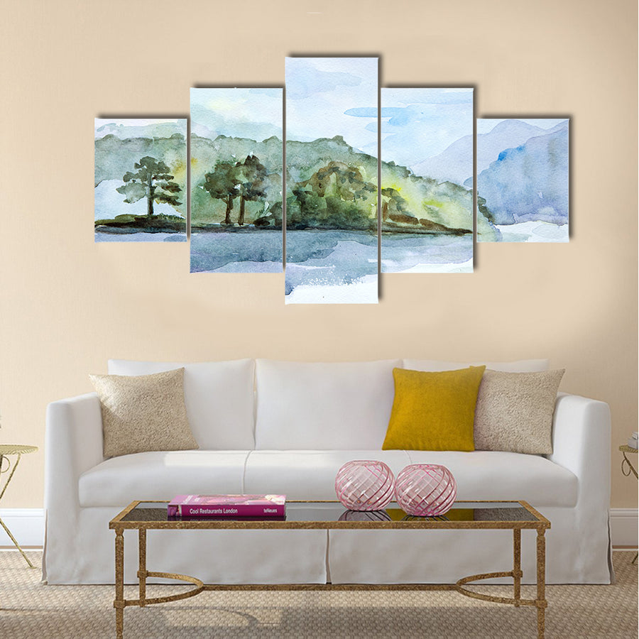 Drawing watercolor seascape Multi Panel Canvas Wall Art