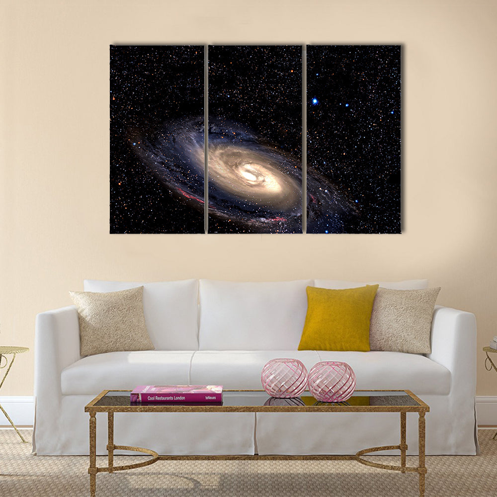 Spiral galaxy in deep space with star field background Panel Canvas Wall Art
