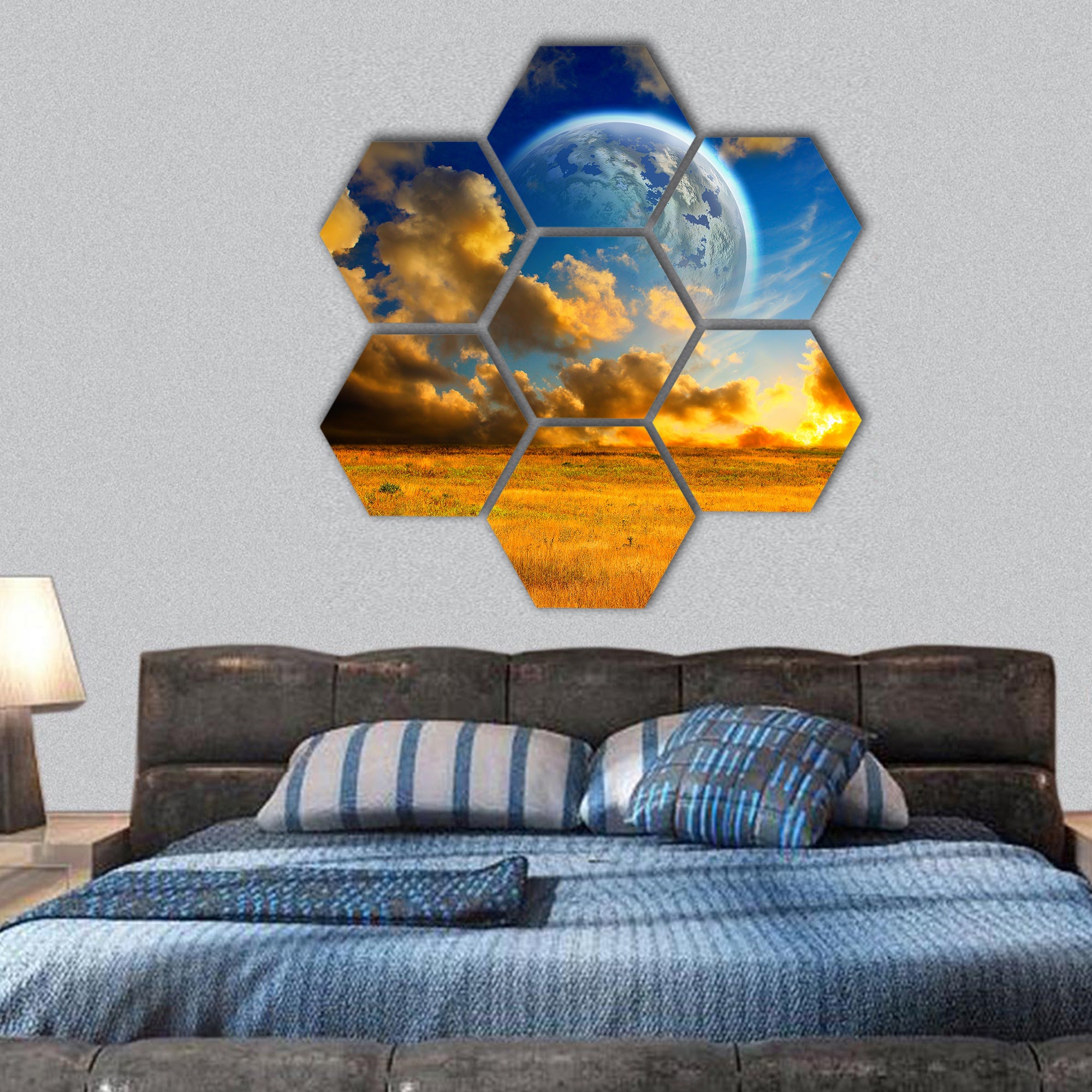 Fantasy landscape hexagonal canvas wall art