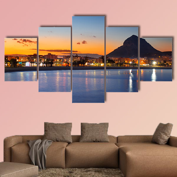 Alicante Javea sunset beach cityscape night view multi panel canvas wall art