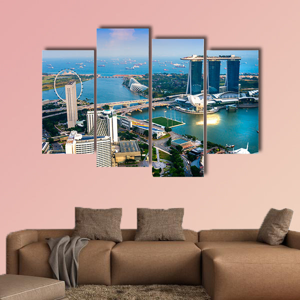 Fish-eye view of Singapore city skyline at sunset multi panel canvas wall art