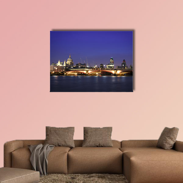 Skyline of central London at night Thames River flowing past st Pauls wall art