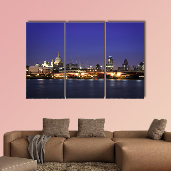 Skyline of central London at night Thames River flowing past st Pauls wall art