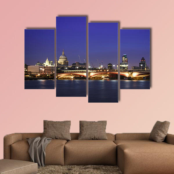 Skyline of central London at night Thames River flowing past st Pauls wall art