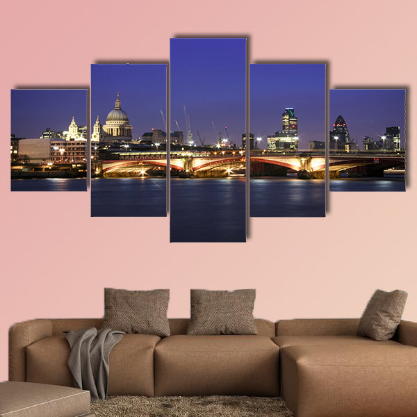 Skyline of central London at night Thames River flowing past st Pauls wall art
