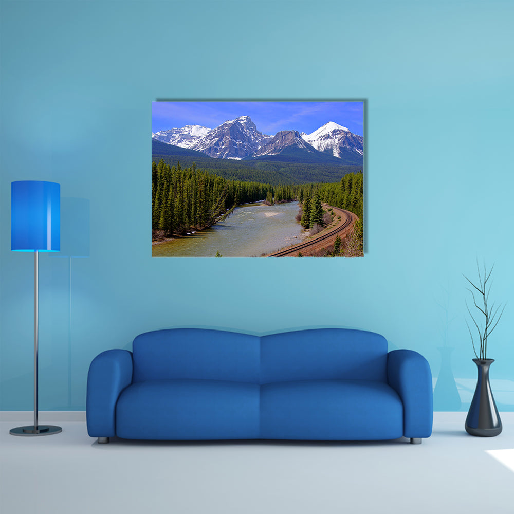 View over a river through the Rocky Mountains, Banff, Canada multi panel canvas wall art