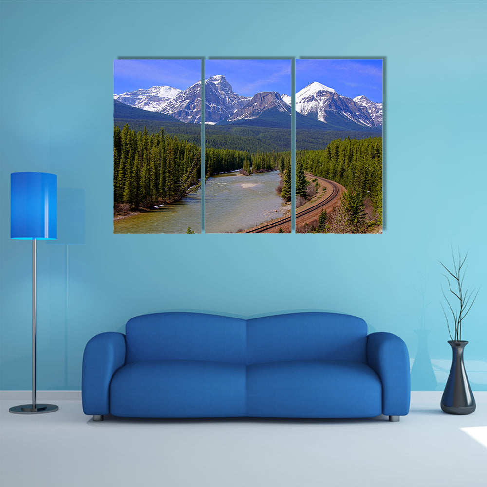 View over a river through the Rocky Mountains, Banff, Canada multi panel canvas wall art