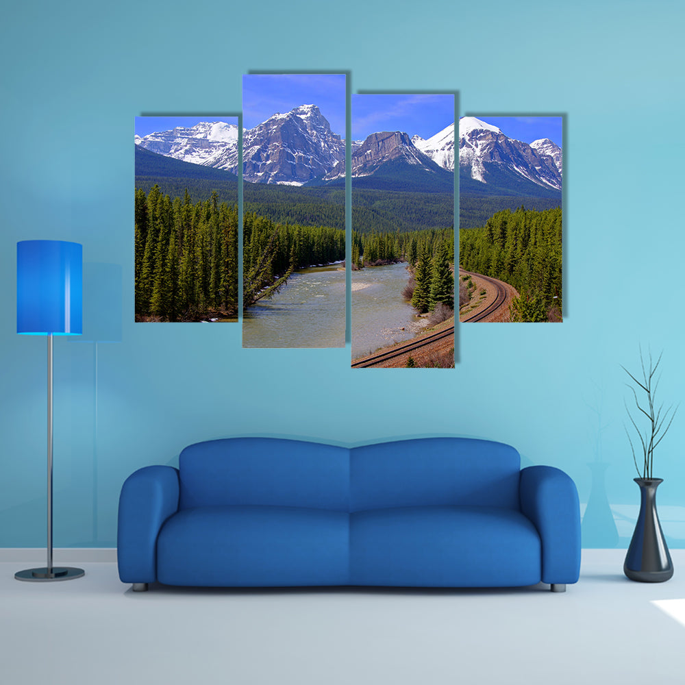 View over a river through the Rocky Mountains, Banff, Canada multi panel canvas wall art