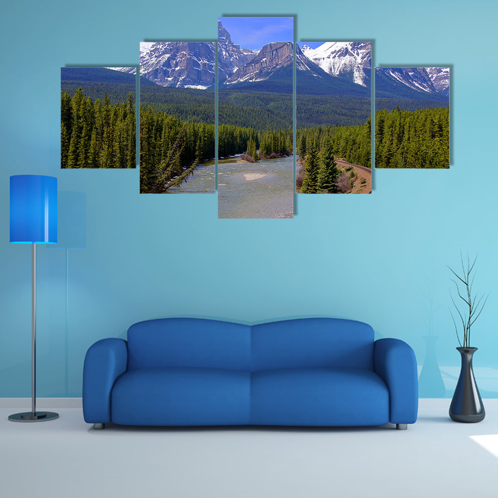 View over a river through the Rocky Mountains, Banff, Canada multi panel canvas wall art