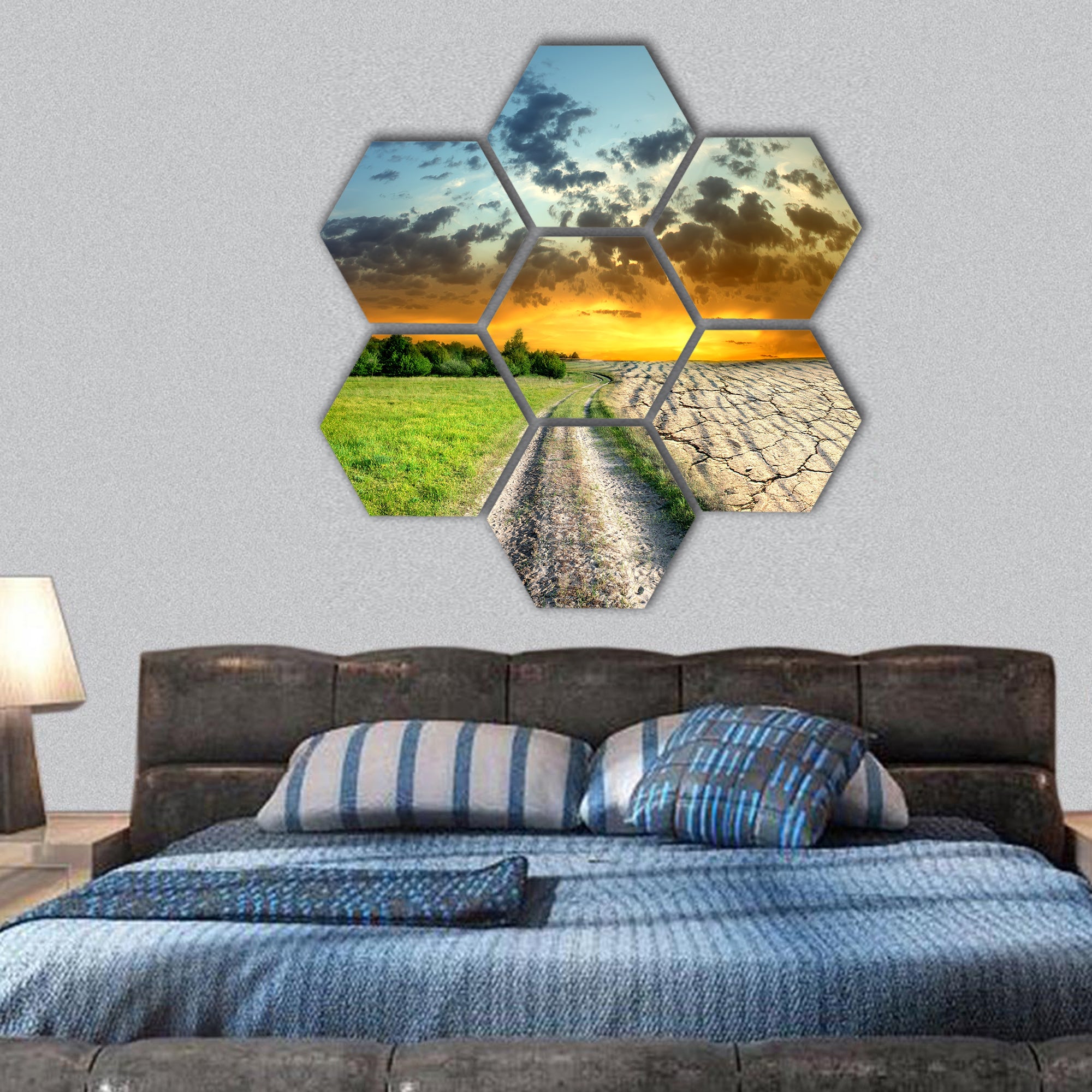 Effect of global warming on a nature hexagonal canvas wall art