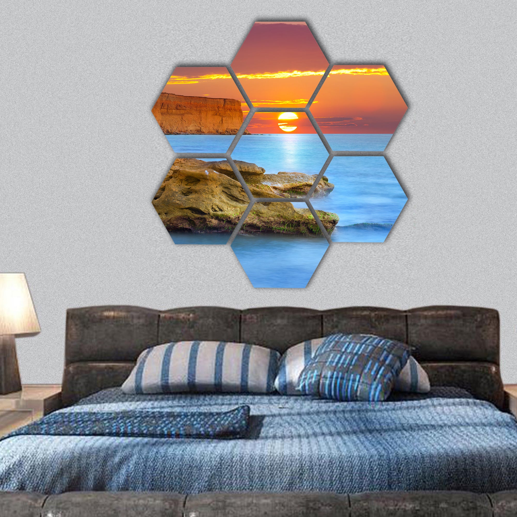 Beautiful Sunrise summer seascape hexagonal canvas wall art