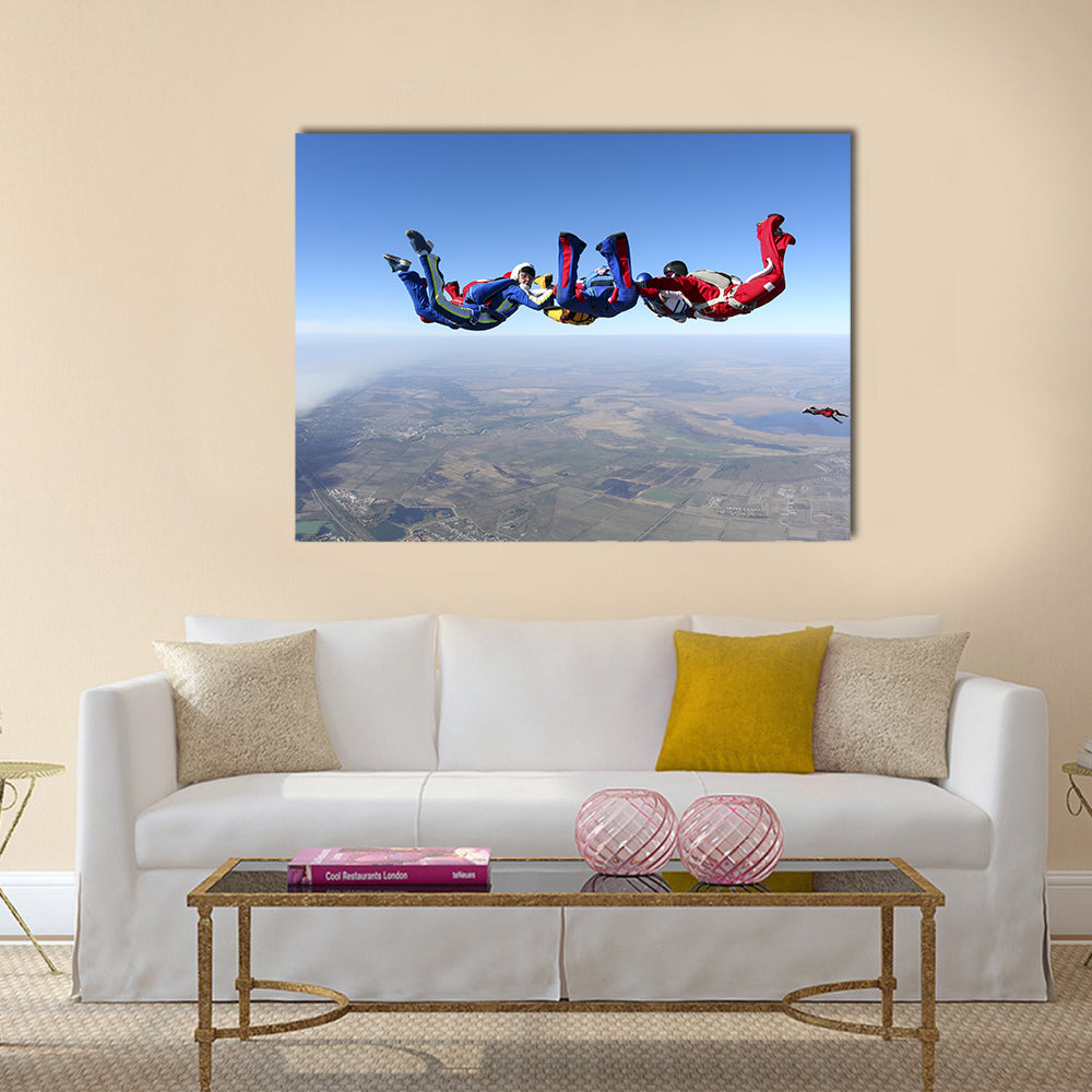 group of paratroopers ring in free fall Multi panel canvas wall art