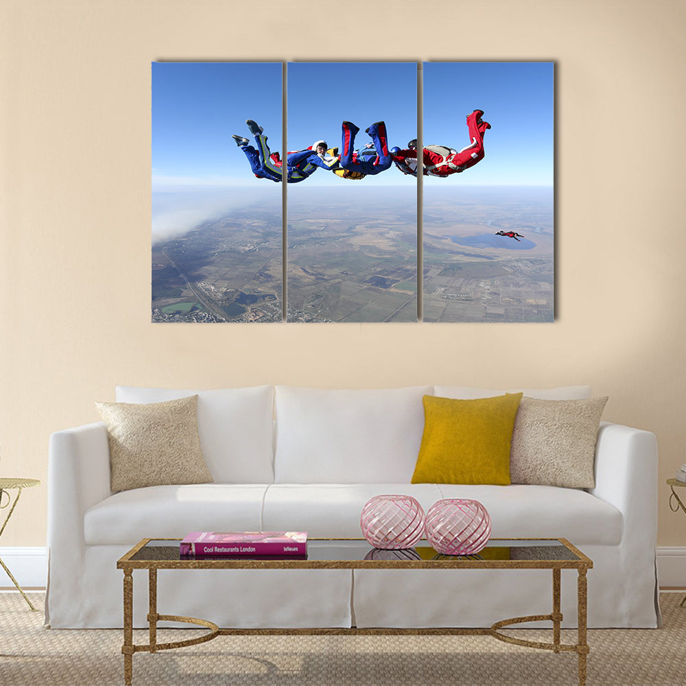 group of paratroopers ring in free fall Multi panel canvas wall art