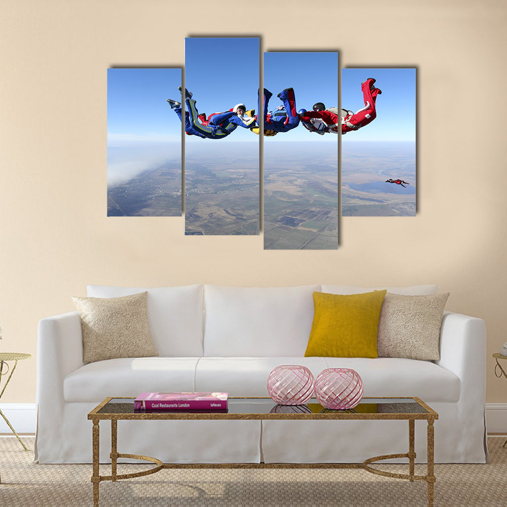 group of paratroopers ring in free fall Multi panel canvas wall art