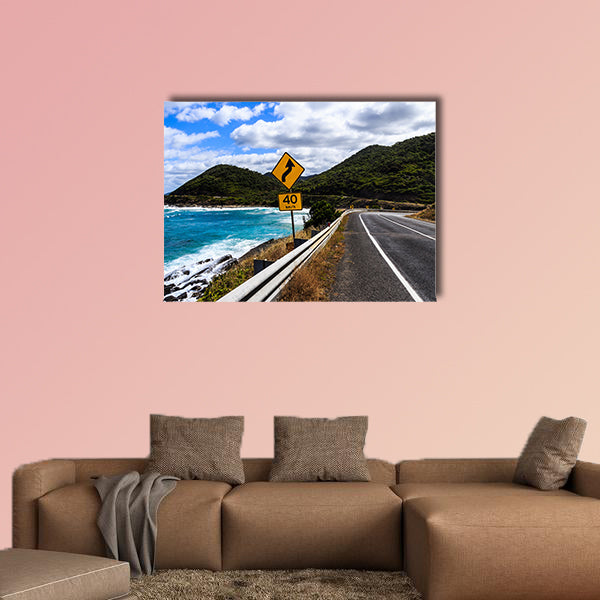The yellow bend and 40 km h speed limit signs multi panel canvas wall art