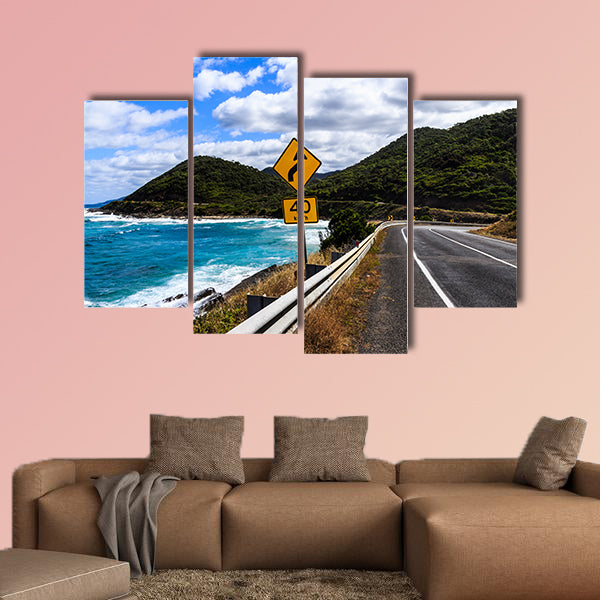 The yellow bend and 40 km h speed limit signs multi panel canvas wall art