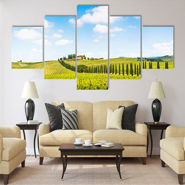 Panoramic view of scenic Tuscany landscape Multi Panel Canvas Wall Art