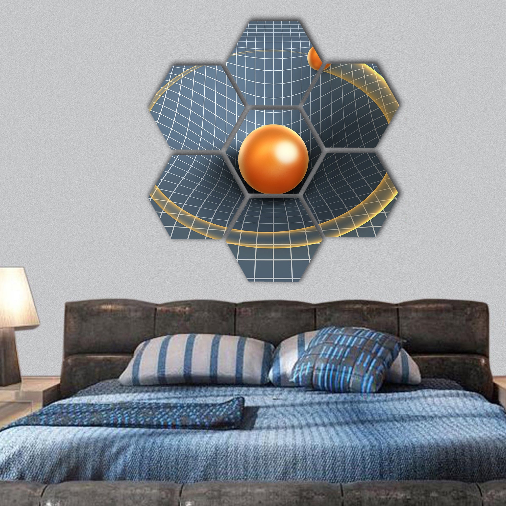 object affecting space time and other objects motion hexagonal canvas wall art