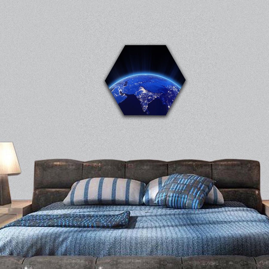 India city lights at night hexagonal canvas wall art