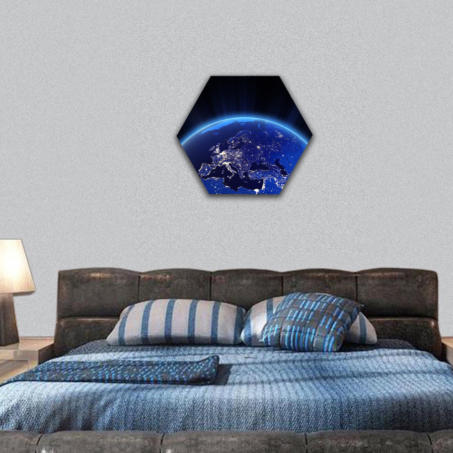 Europe city lights at night hexagonal canvas wall art