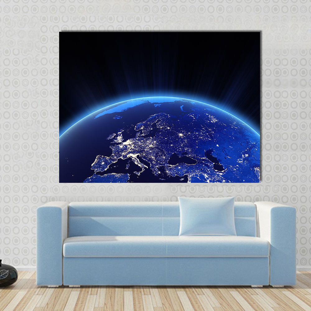 Europe city lights at night Multi Panel Canvas Wall Art