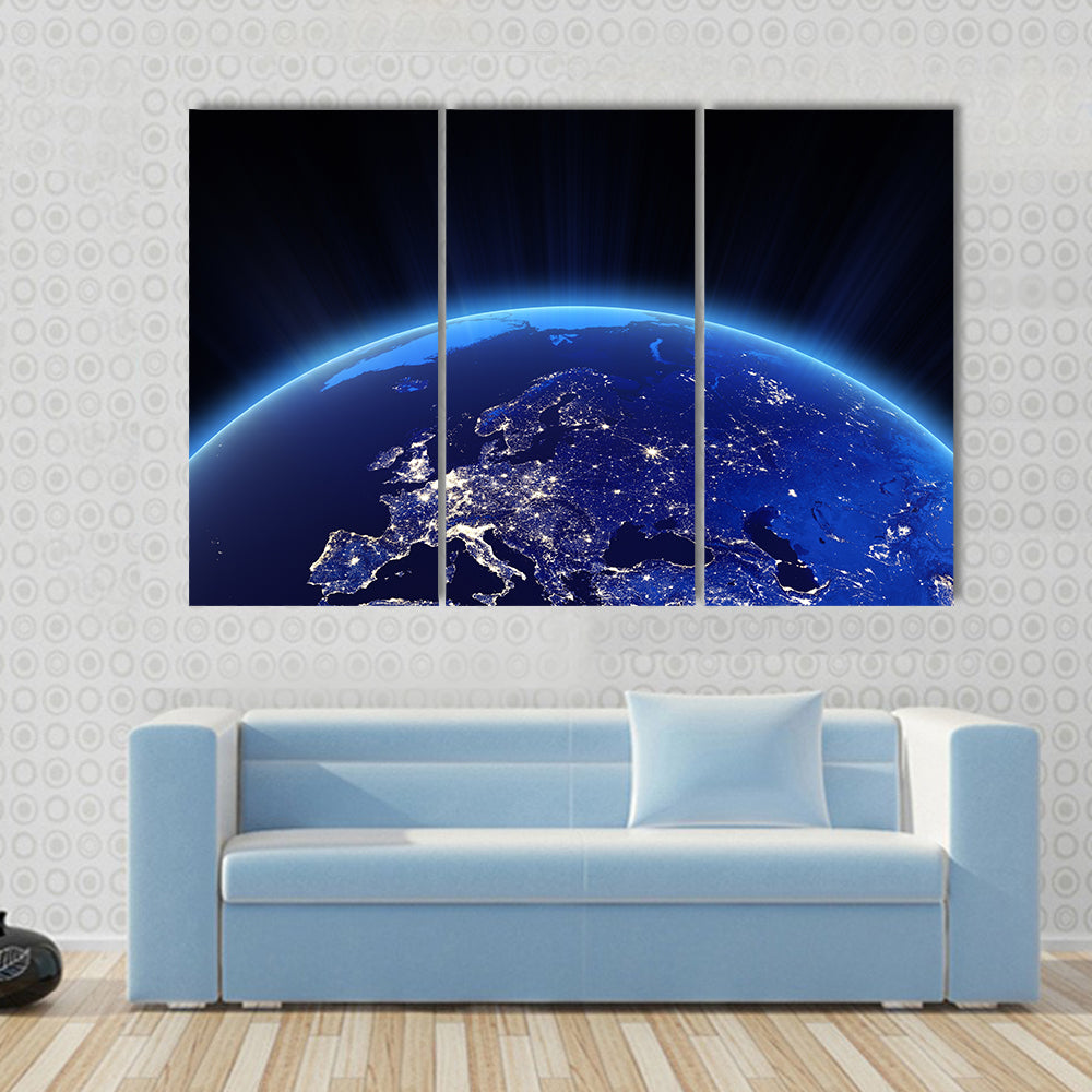 Europe city lights at night Multi Panel Canvas Wall Art