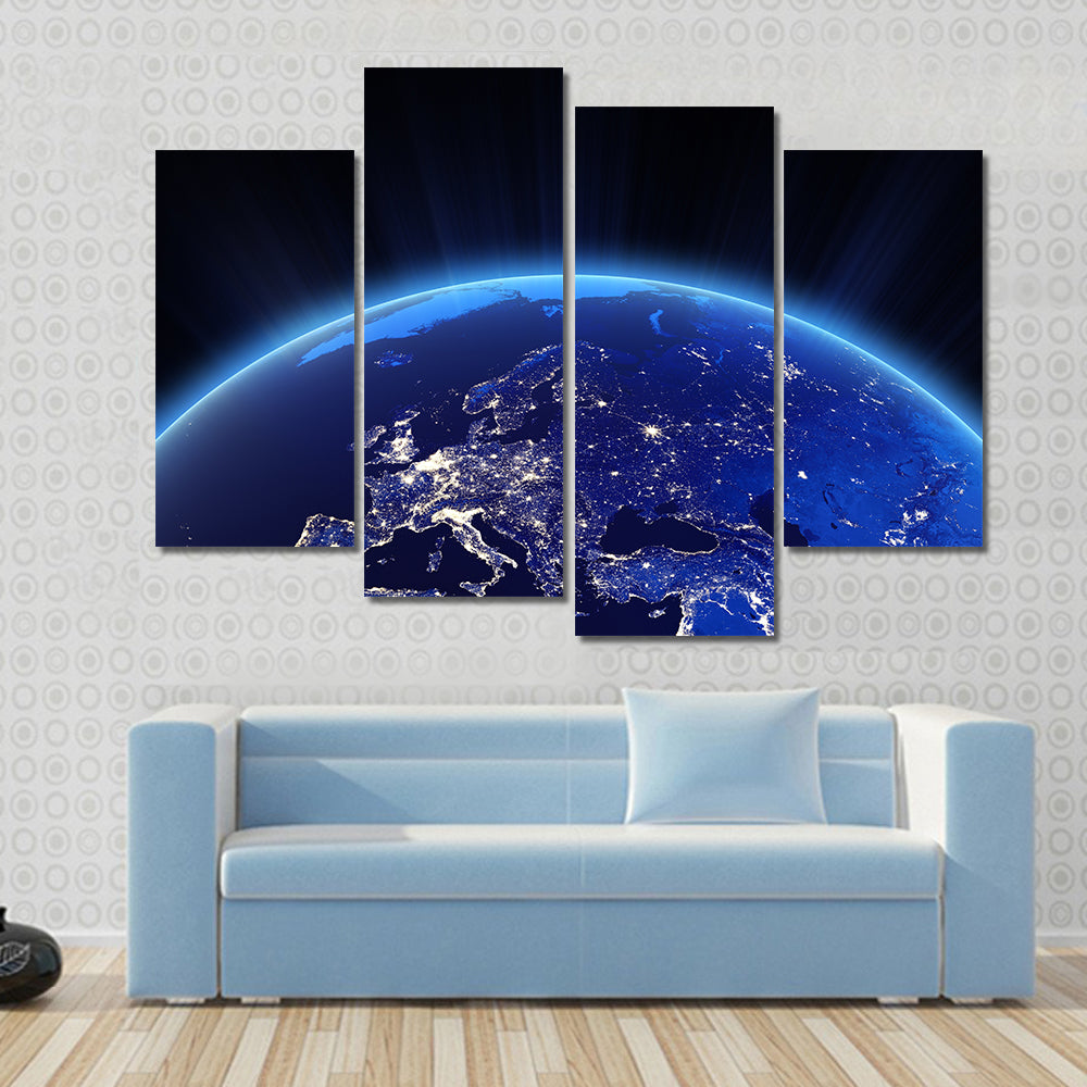 Europe city lights at night Multi Panel Canvas Wall Art