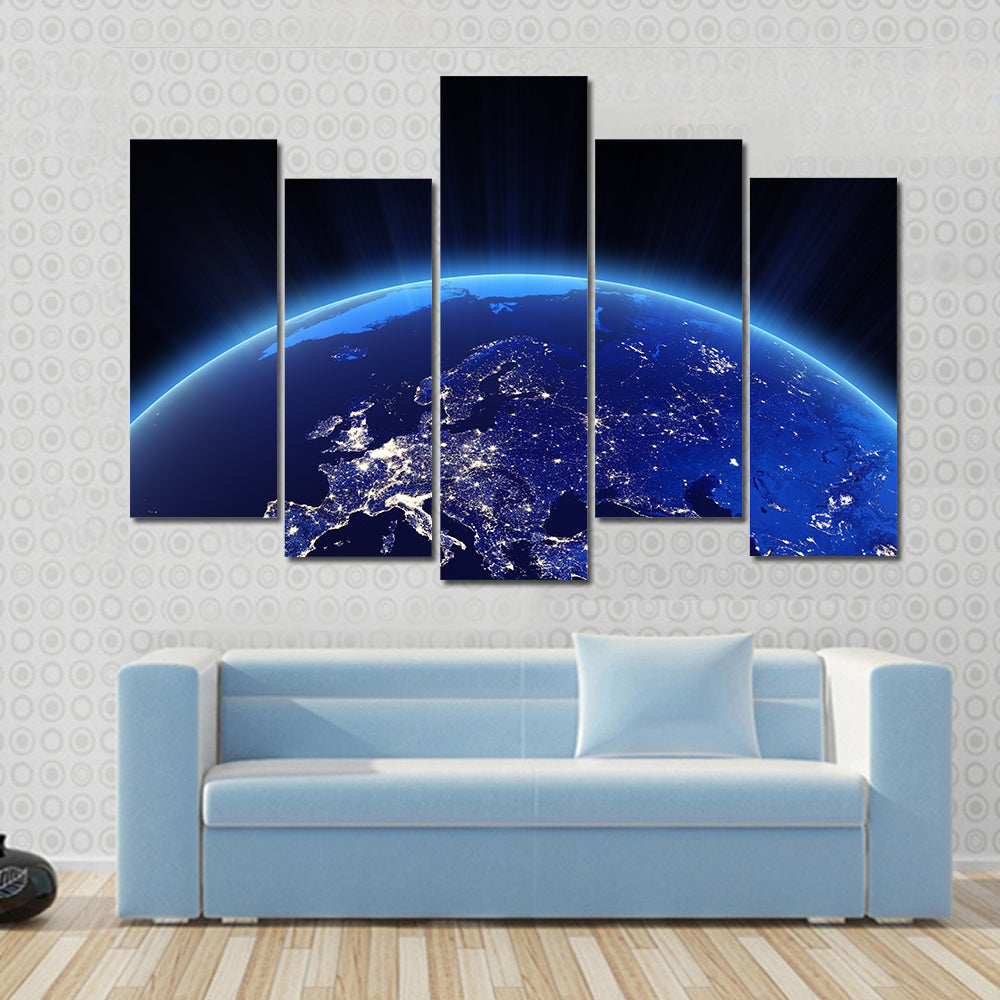 Europe city lights at night Multi Panel Canvas Wall Art