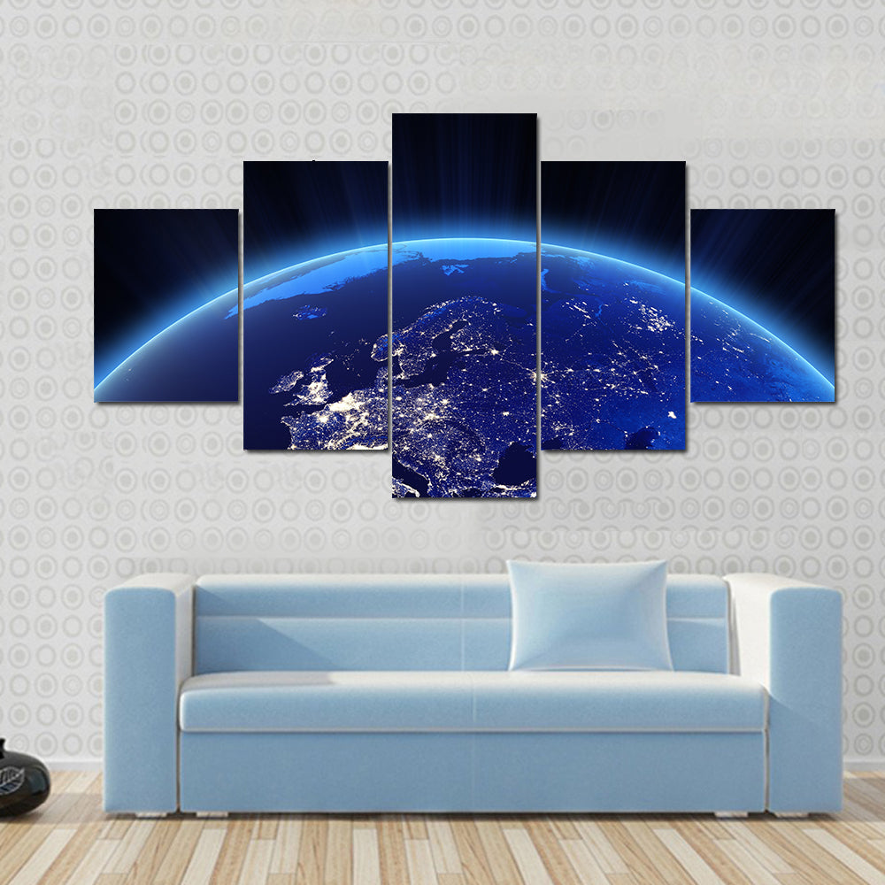 Europe city lights at night Multi Panel Canvas Wall Art