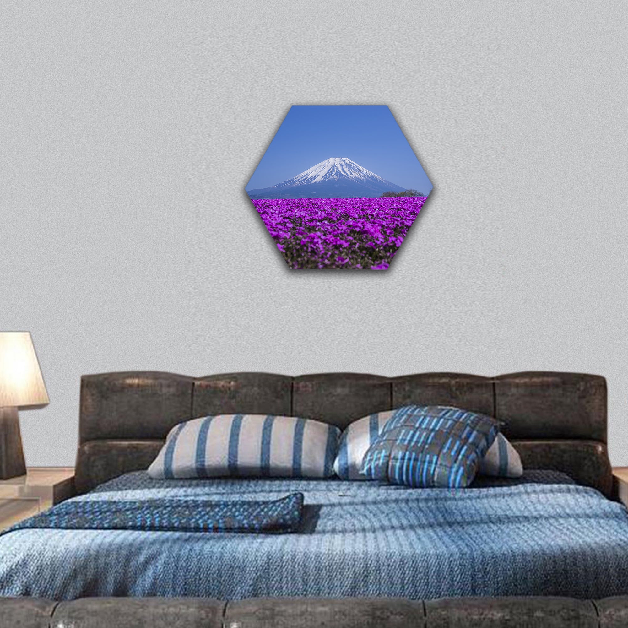 Phlox wide and Mount Fuji hexagonal canvas wall art