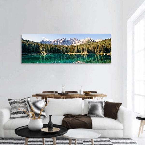 Karerlake at the dolomites in Italy panoramic canvas wall art
