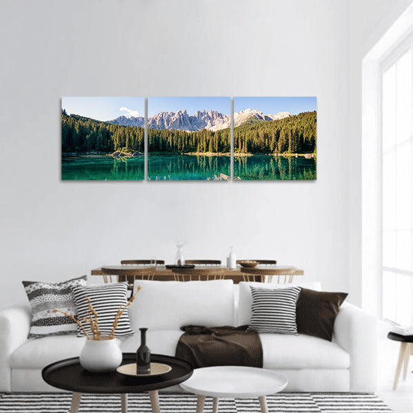 Karerlake at the dolomites in Italy panoramic canvas wall art