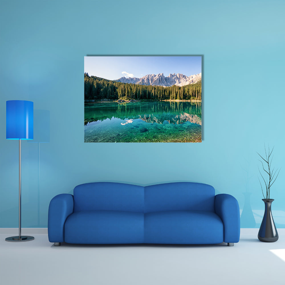 The karerlake at the dolomites in Italy multi panel canvas wall art