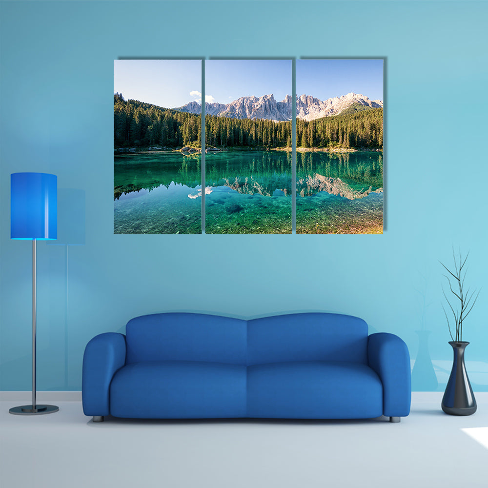 The karerlake at the dolomites in Italy multi panel canvas wall art