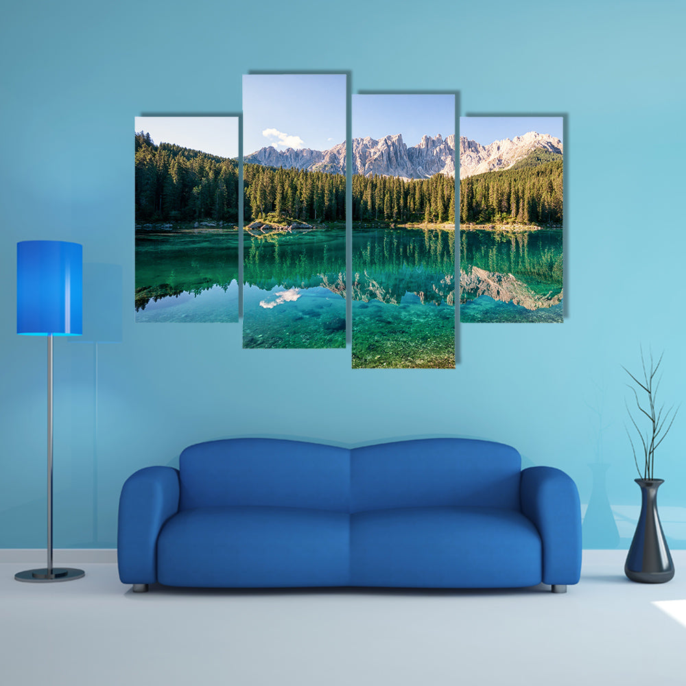The karerlake at the dolomites in Italy multi panel canvas wall art