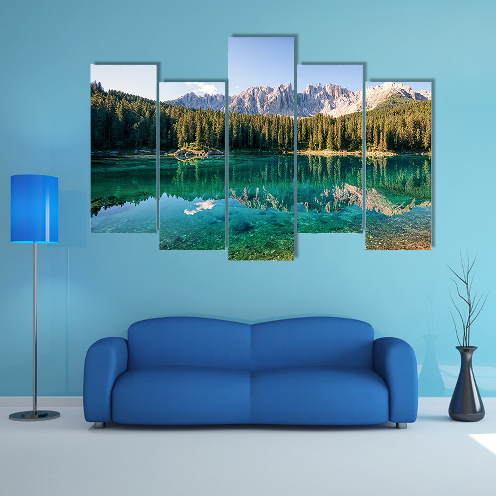 The karerlake at the dolomites in Italy multi panel canvas wall art