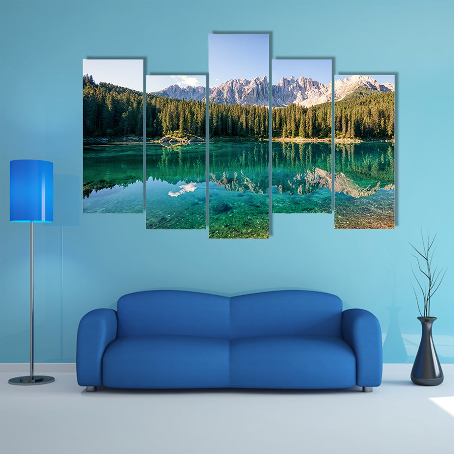 The karerlake at the dolomites in Italy multi panel canvas wall art