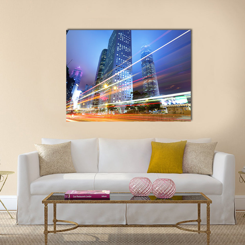 Night traffic in city multi panel canvas wall art
